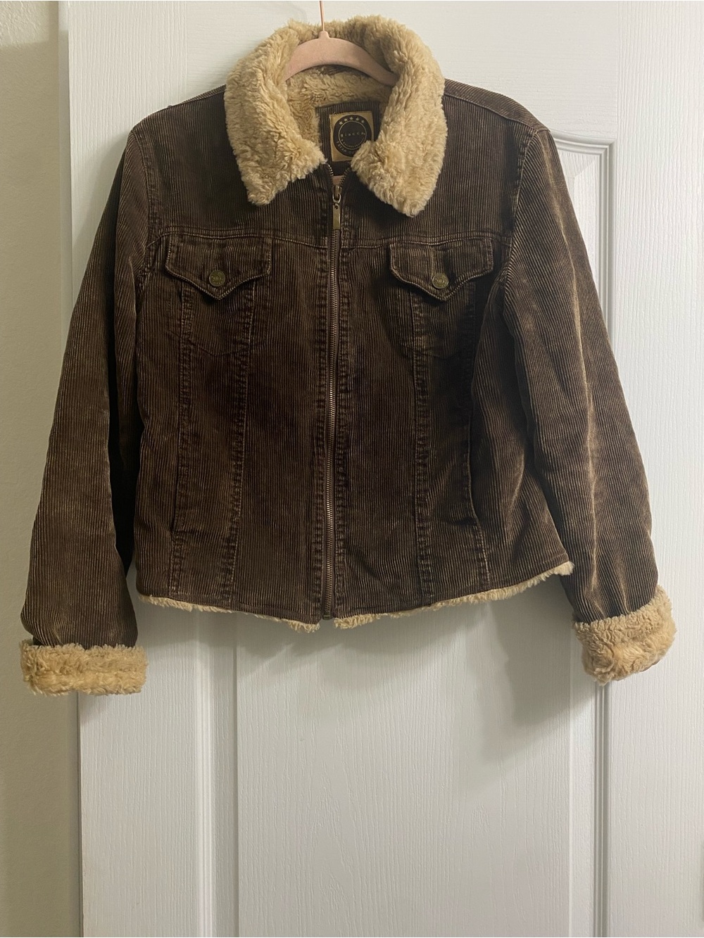 Vintage 90s Giacca Corduroy Sherpa Crop Penny Lane Y2K Brown Trucker Jacket M - Picture 3 of 13